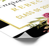 Glamフローラストライプおめでとう卒業式サイン ポスター (角)