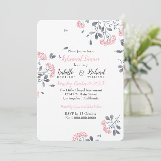 Glamフローラピンクウォーターカラーリハーサルディナー 招待状 (スタンド正面)