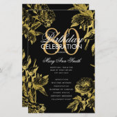 Glamフローラ80誕生日プログラム金ゴールドブラックメニュー (正面/裏面)