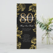 Glamフローラ80誕生日プログラム金ゴールドブラックメニュー 招待状 (スタンド正面)