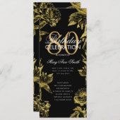 Glamフローラ80誕生日プログラム金ゴールドブラックメニュー 招待状 (正面/裏面)
