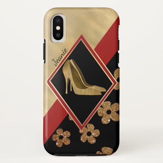 Glamブラックレッドと金ゴールドiPhone Xケース Case-Mate iPhoneケース (裏面)