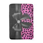 GlamブラックBow-Pink Leopard Print-Black バスマット (正面縦)