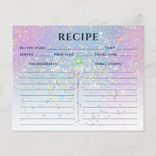 Glamホログラフィエレガントック金ゴールドグリッターレシピカード (正面)