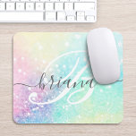 Glamホログラフィックグリッターパタカラフルーン マウスパッド<br><div class="desc">このカラフルホログラフィかわいらしックのパステルグリッター《写真》ぼけ味背景を、あなたのモノグラムおよびカスタムまたは名前で簡単にパーソナライズする。</div>