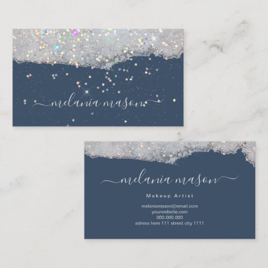 Glamホログラフィックグリッターメイクアップアーティストブルー 名刺 (正面/裏面)