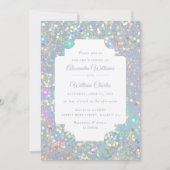 Glamホログラフィックグリッターモダン結婚ズ 招待状 (正面)