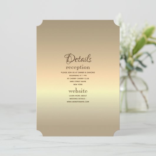 Glamミニマエレガントリスト金ゴールドの結婚詳細カード 招待状 (スタンド正面)
