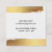 GLAMミニマリスト高級フェイク金ゴールド箔ブラシストローク スクエア名刺 (裏面)