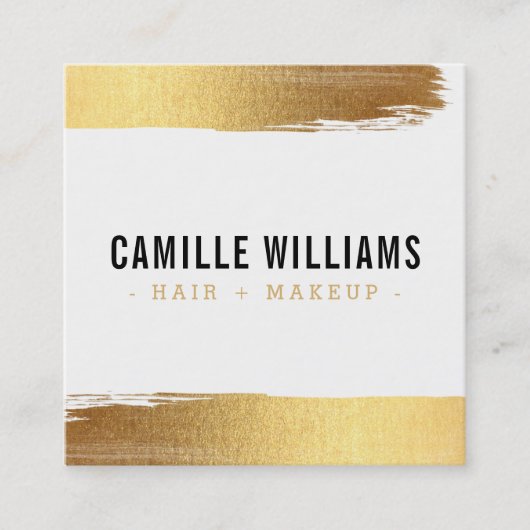 GLAMミニマリスト高級フェイク金ゴールド箔ブラシストローク スクエア名刺 (正面)