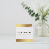 GLAMミニマリスト高級フェイク金ゴールド箔ブラシストローク スクエア名刺 (スタンド正面)