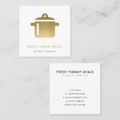 GLAMミニマル金ゴールドフェイクポット料理人ケータリング スクエア名刺 (正面/裏面)