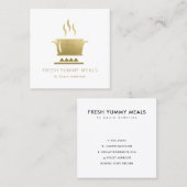 GLAMミニマル金ゴールドフェイクポット料理人ケータリング スクエア名刺 (正面/裏面)