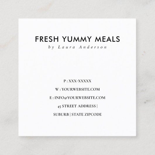 GLAMミニマル金ゴールドフェイクポット料理人ケータリング スクエア名刺 (裏面)