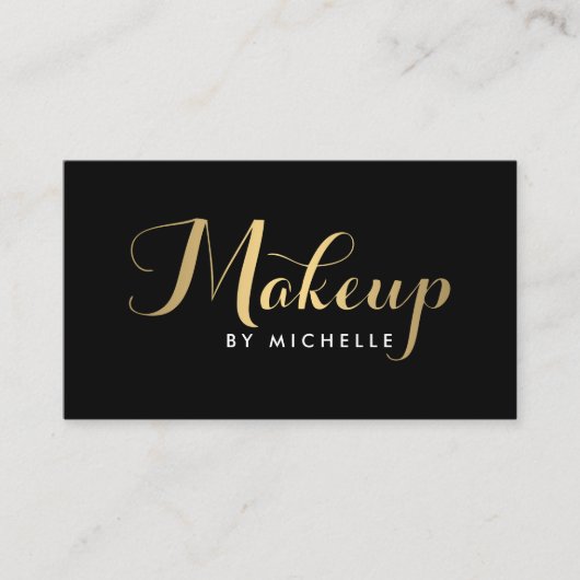 Glamメイクアップスクリプト文字金ゴールド/ブラックビジネスカード 名刺 (正面)