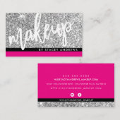 GLAMメイクアップブラシスクリプトシルバーグリッターピンクブラック 名刺 (正面/裏面)