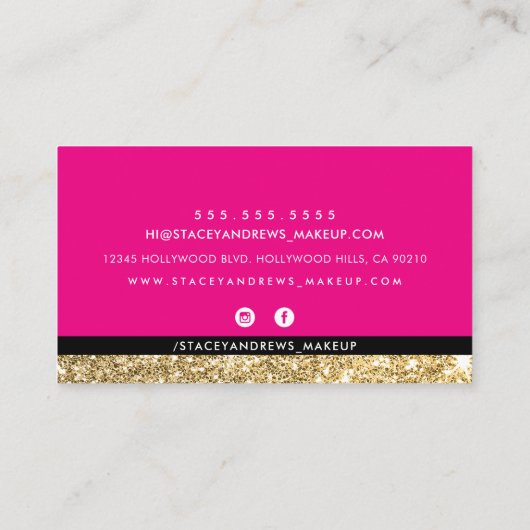 GLAMメイクアップ可愛いブラシのレタス金ゴールドグリッターピンク 名刺 (裏面)
