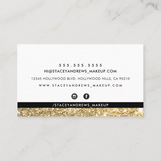 GLAMメイクアップ可愛いブラシのレタス金ゴールドグリッターブラック 名刺 (裏面)