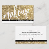 GLAMメイクアップ可愛いブラシのレタス金ゴールドグリッターブラック 名刺 (正面/裏面)