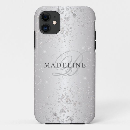 Glamメタリック銀グリッターカスタマイズ可能な名前 Case-Mate iPhoneケース (裏面)