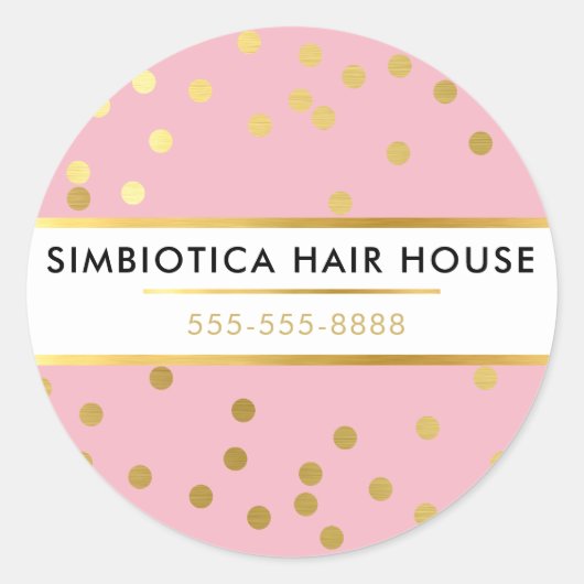 GLAMモダン紙吹雪水玉模様フェイク金ゴールド淡い色のピンク ラウンドシール (正面)