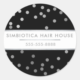 GLAMモダン紙吹雪水玉模様銀ブラック ラウンドシール