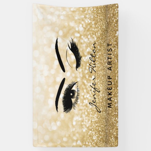 Glamモダン金ゴールドキラキラのまつ毛と眉毛ウィンク 横断幕 (縦)