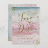 Glamモダン Waterカラー金ゴールド日付の保存 案内ポストカード (正面/裏面)