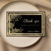 Glamヴィンテージブラック金ゴールドレースフローラありがとう 招待状