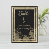 Glamヴィンテージブラック金ゴールドレースフローラテーブル番号 招待状 (スタンド正面)
