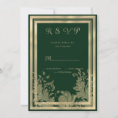 Glamヴィンテージブラック金ゴールドレースフローラRSVP 招待状 (正面)