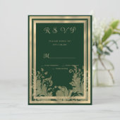 Glamヴィンテージブラック金ゴールドレースフローラRSVP 招待状 (スタンド正面)