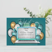 Glam仮想モダン男の赤ちゃんシャワーティール(緑がかった色) 招待状 (スタンド正面)