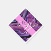 Glam抽象芸術パープルきらめくテクスチャピンクモノグラム スタンダードカクテルナプキン (角)