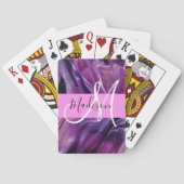 Glam抽象芸術パープルきらめくテクスチャピンクモノグラム トランプ (裏面)