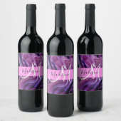 Glam抽象芸術パープルきらめくテクスチャピンクモノグラム ワインラベル (ボトル)