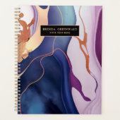 Glam液体大理石ブルーパープル金ゴールドモノグラム プランナー手帳 (正面)