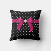 Glam深いピンクボウ – ホワイト水玉模様 – ブラック クッション (裏面)