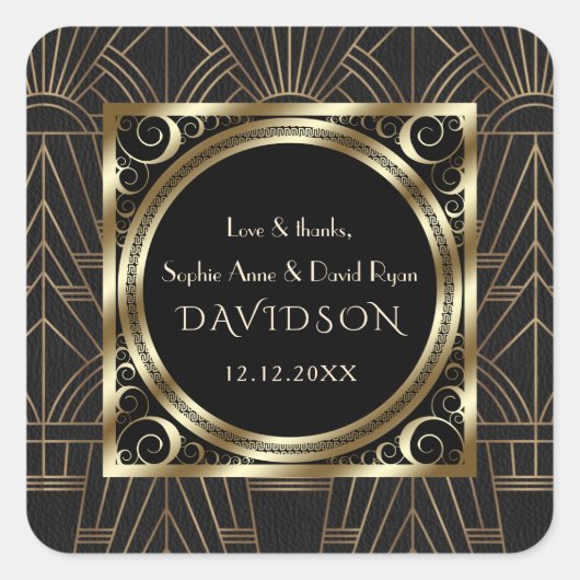 Glam王室の金ゴールドブラックアールデコ20結婚s スクエアシール (正面)