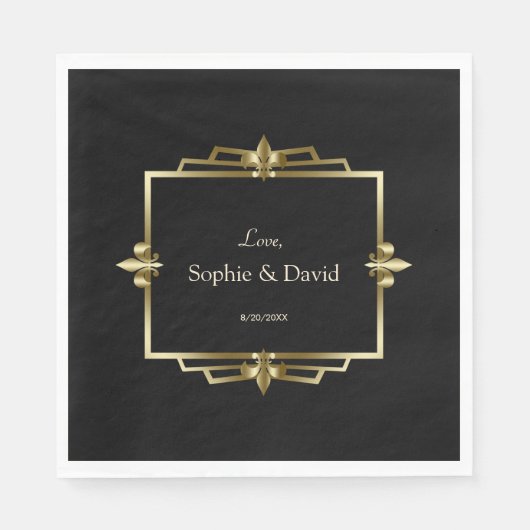 Glam王室の金ゴールドブラックアールデコ20結婚s スタンダードランチョンナプキン (正面)