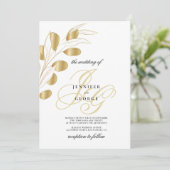 Glam白色金ゴールドモノグラムイニシャルフローラ結婚ズ 招待状 (スタンド正面)