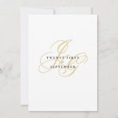 Glam白色金ゴールドモノグラムイニシャルフローラ結婚ズ 招待状 (裏面)