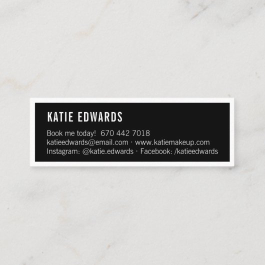 glam白黒モダン通りのサインメイクアップアーティスト スキニー名刺 (裏面)