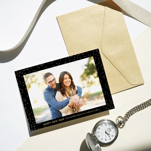 Glam紙吹雪ハッピーニューイヤー実在写真 箔シーズンカード