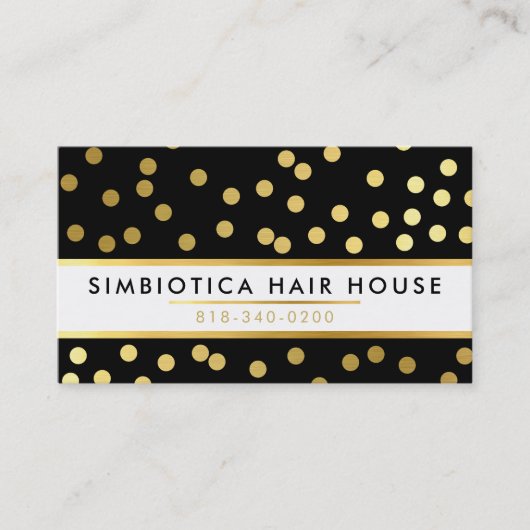 GLAM紙吹雪モダン可愛いドットパターン金ゴールドブラック 名刺 (正面)