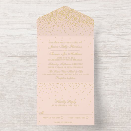 Glam紙吹雪結婚のホイル実在プレス オールインワン招待状 (内側)