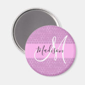 Glam薄紫メタリックピンクハニカムモノグラム名 マグネット (正面/裏面)