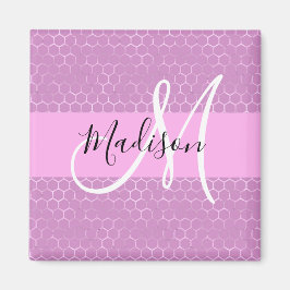 Glam薄紫メタリックピンクハニカムモノグラム名 マグネット