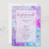 Glam薄紫ラベンダーティール（緑がかった色）大理石グリッター婚約 招待状 (正面)
