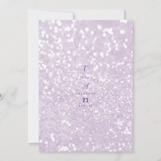 Glam薄紫ラベンダーティール(緑がかった色)大理石グリッター婚約 招待状 (裏面)